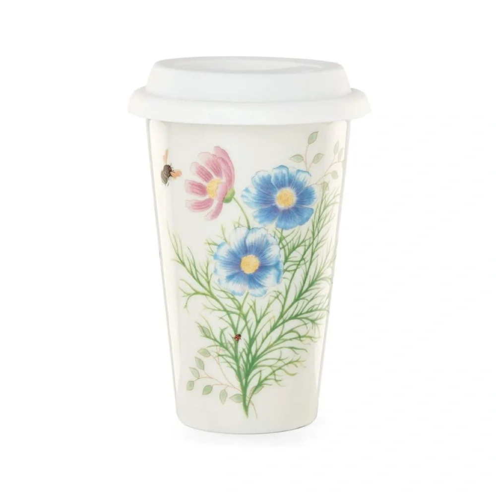 Lenox | Blue and Pink Hummingbird Butterfly Meadow Flutter Thermal Travel Mug